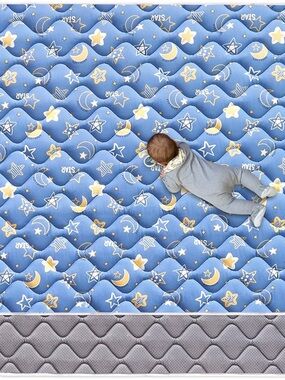 47 x 47 Blue Star & Moon Quilted Baby Play Mat